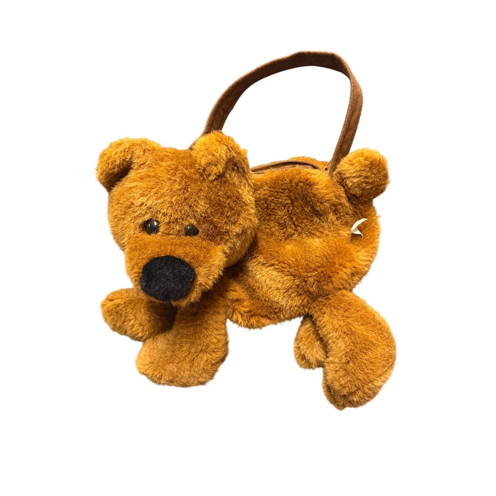 Applause VTG  Teddy Bear Plush Purse Brown Fuzzy Stuffed Animal Handbag Zipper
